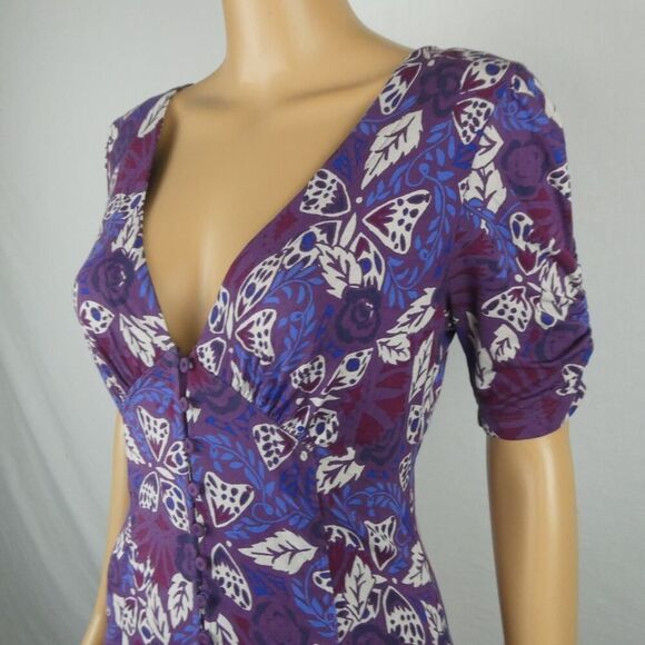 Free People Hollywood Top Deep V Neck Button Front Floral Boho Purple Small - Picture 2 of 8